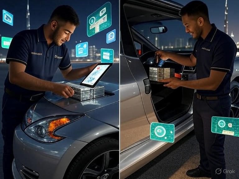 Complete system check for car battery replacement in Dubai by EuroSwift Auto Services.