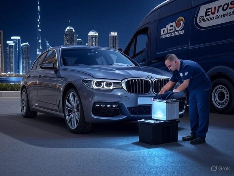 Luxury car battery replacement near me in Dubai by EuroSwift Auto Services with genuine batteries.