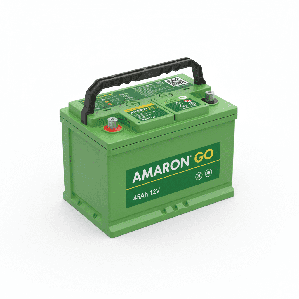 “Amaron AAM-HU-95D31L 80Ah/90Ah green heavy-duty SUV automotive battery with visible specification labels.”