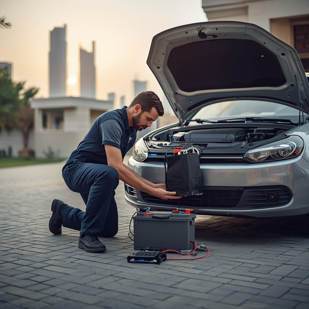 affordable car battery replacement near me Dubai by EuroSwift