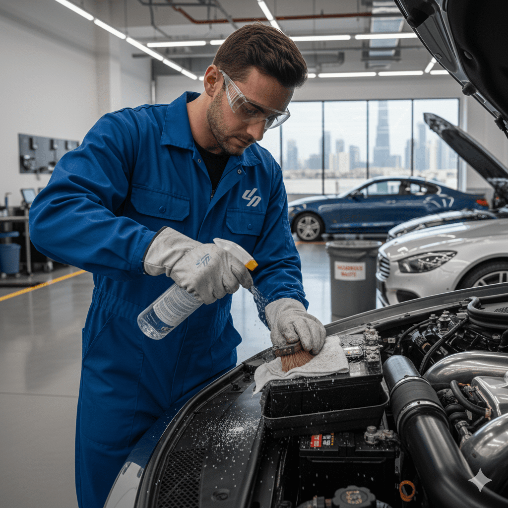 cleaning battery acid corrosion Dubai