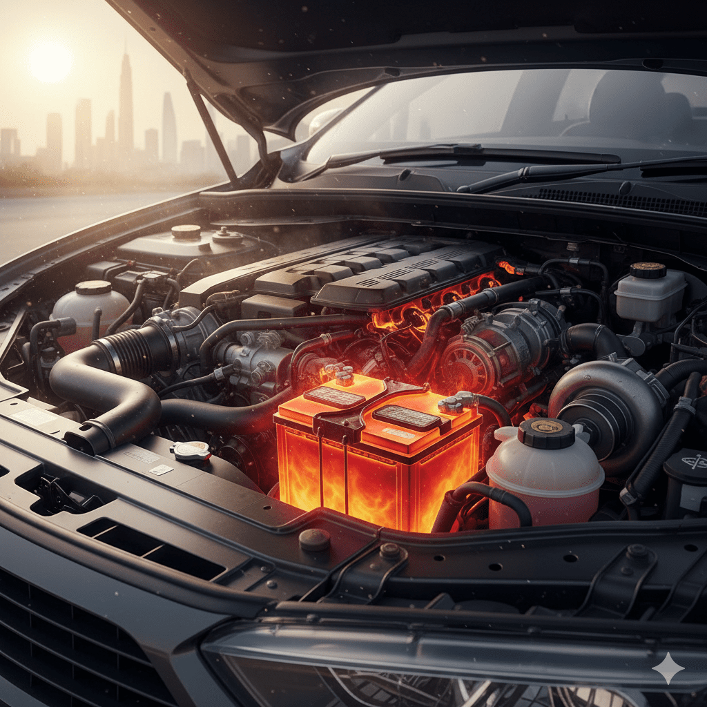 Dubai heat effect on battery chemical reaction speed.