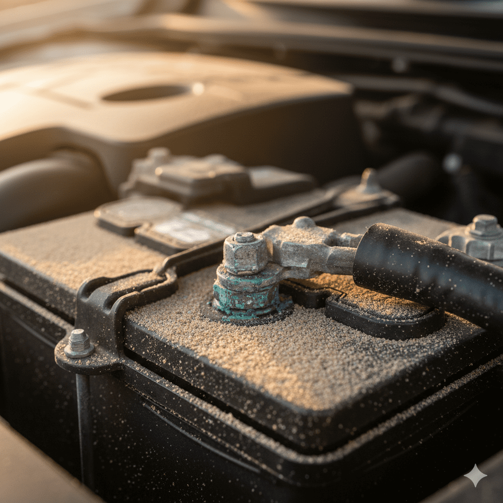 Dust buildup on car battery terminals in UAE climate Dust Impact on Battery Terminals in UAE Climate