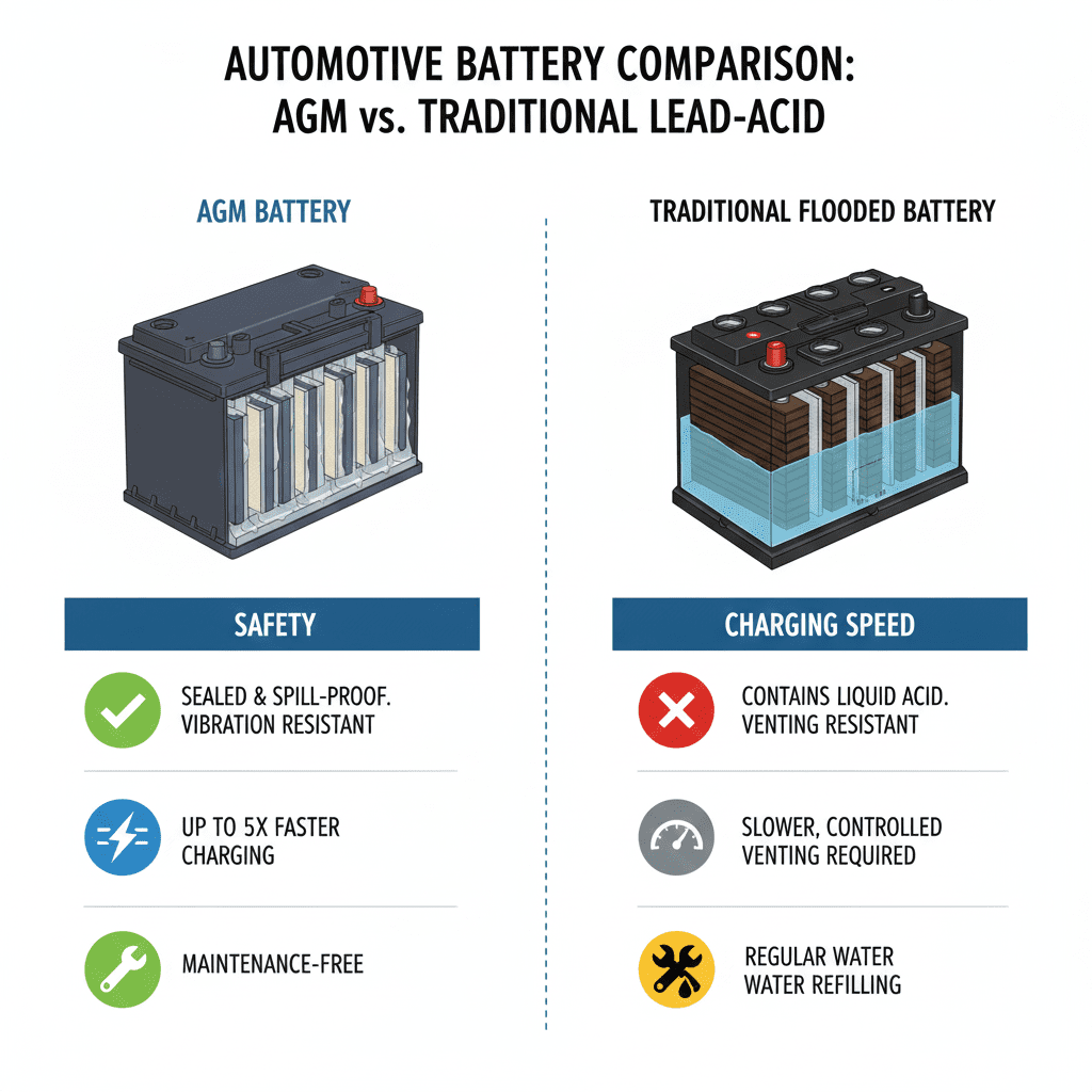 AGM vs traditional battery comparison infographic