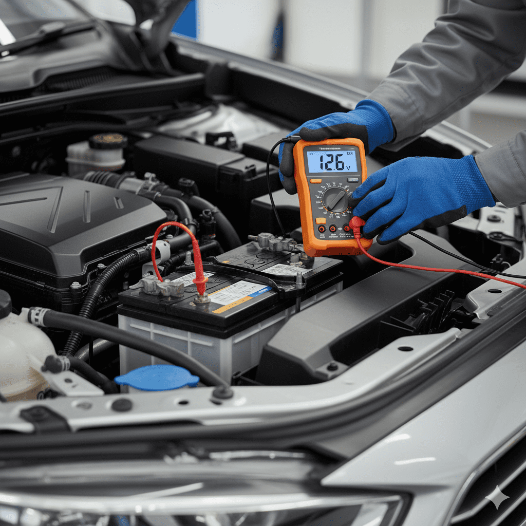 Technician performing accurate battery health check Multimeter battery inspection