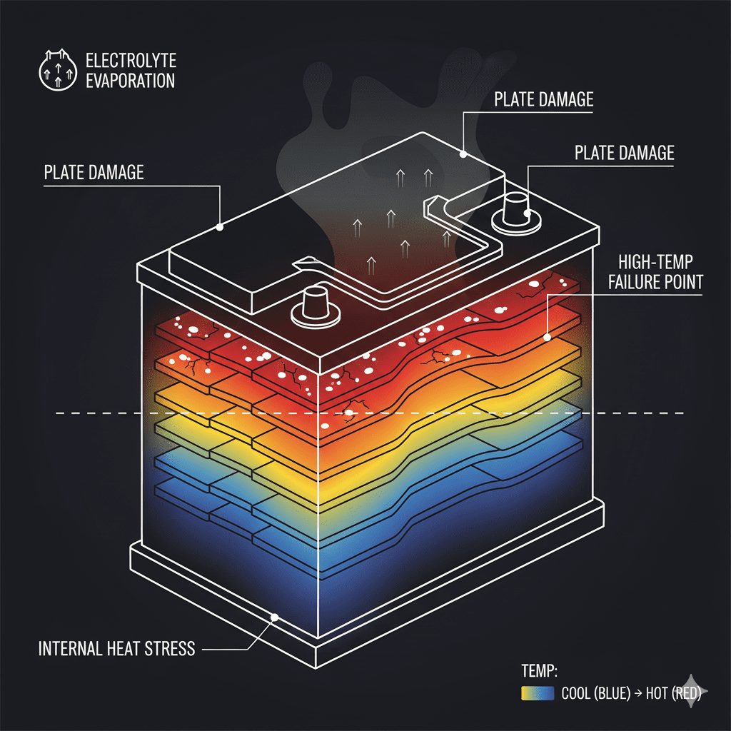 How heat damages car battery components
