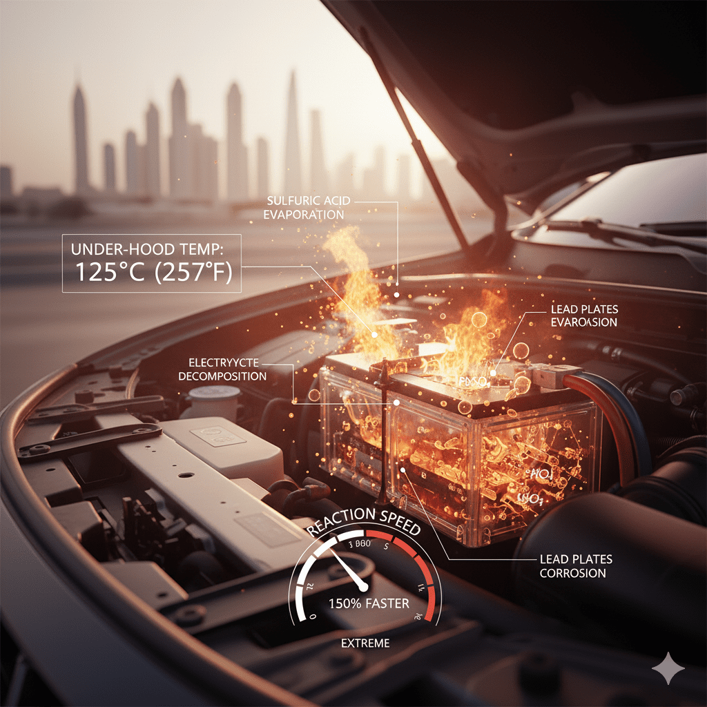 Explains the internal chemical changes that speed up battery drain in hot climates like the UAE. heat impact on battery chemistry UAE