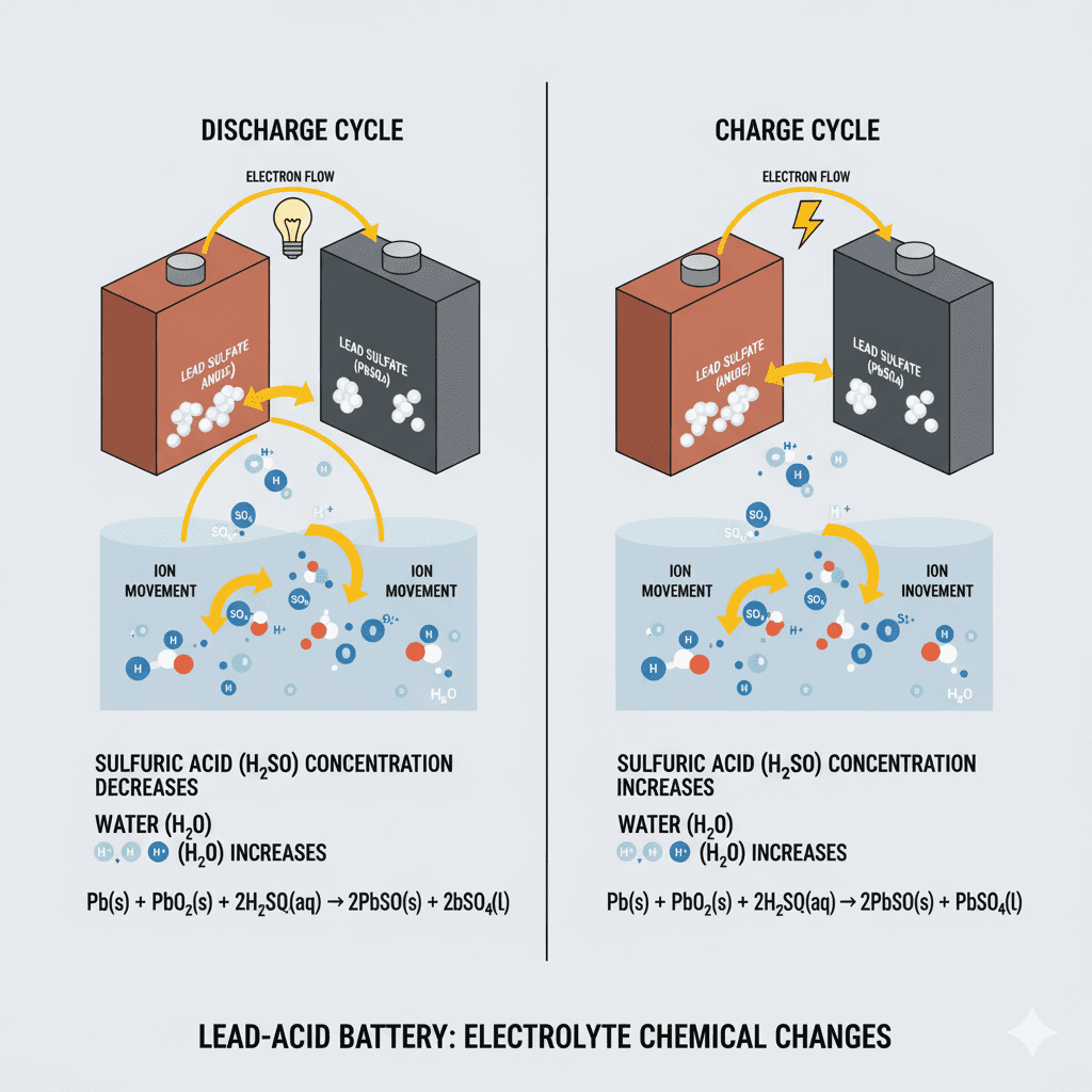 Electrolyte Chemical Reaction Cycle Electrolyte density change during charging and discharging.