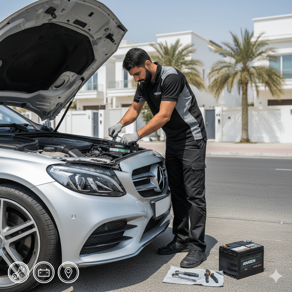 Mobile car battery replacement in Al Manara Dubai roadside