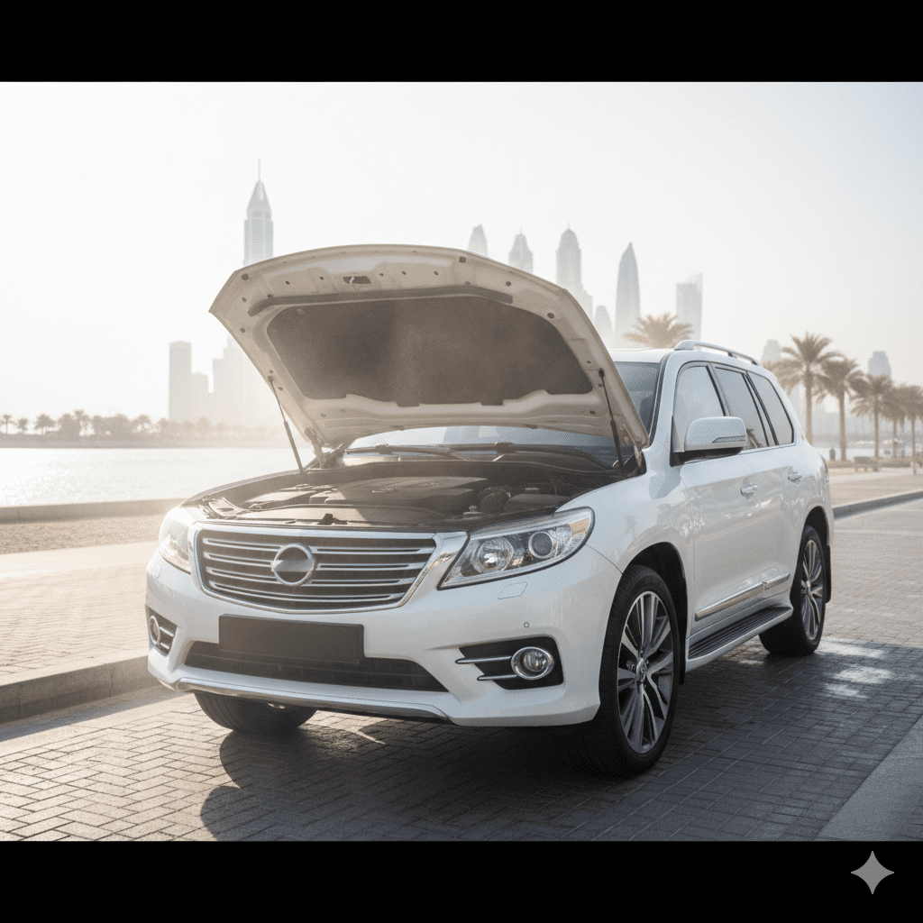 Illustration of how Dubai coastal humidity impacts battery performance. Car battery exposed to coastal humidity in Dubai.