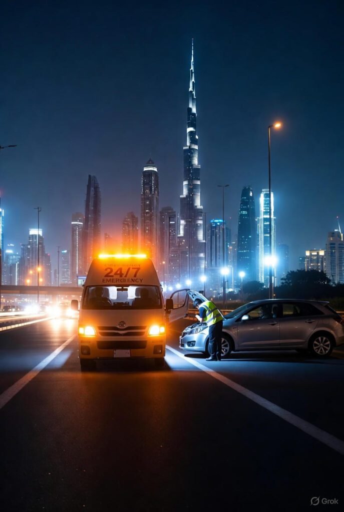24/7 mobile car battery replacement in Dubai at night