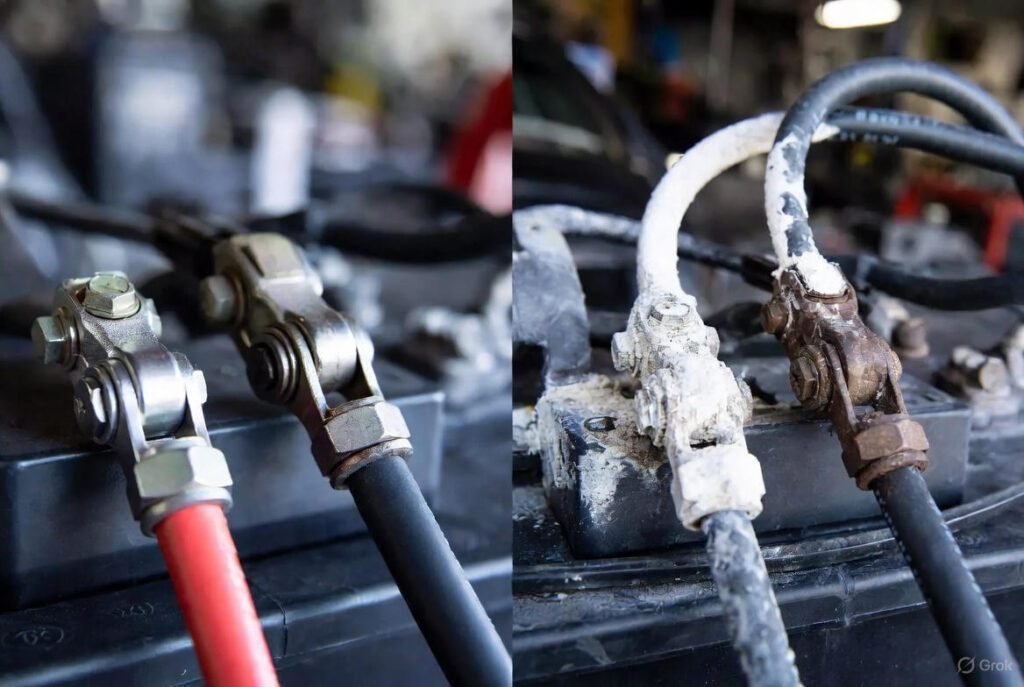 Corroded vs Clean Car Battery Terminals
