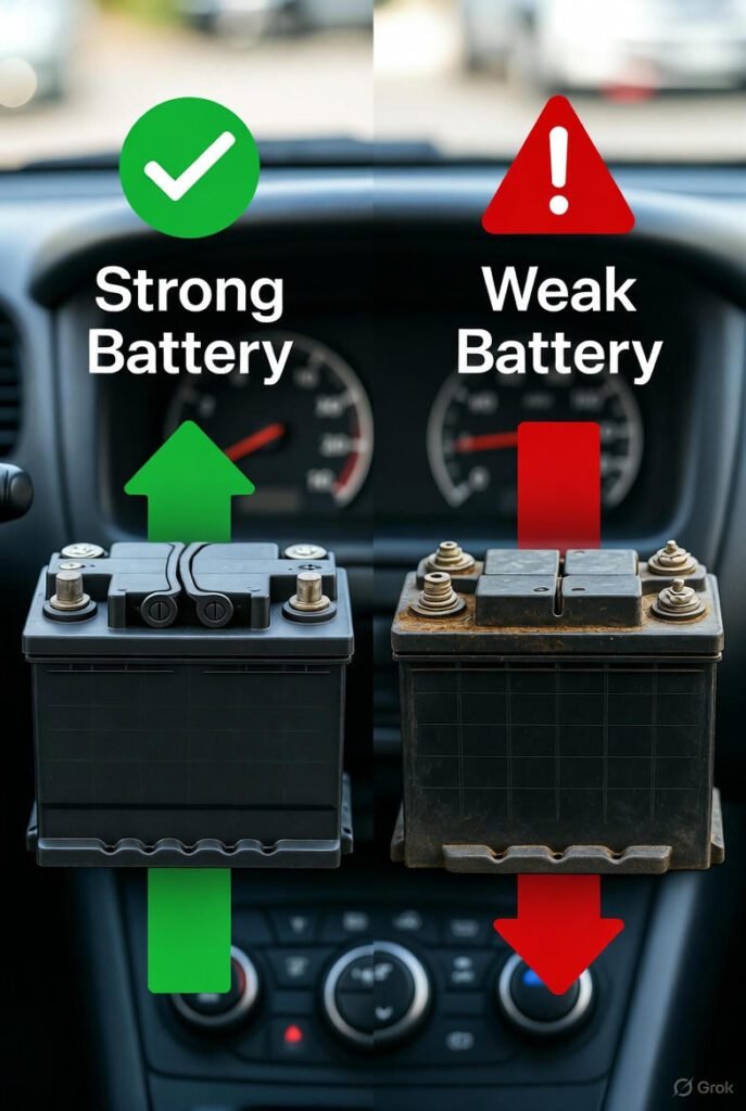 strong car battery vs weak battery comparison