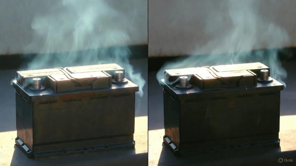 Case study showing car battery maintenance vs no maintenance in hot weather