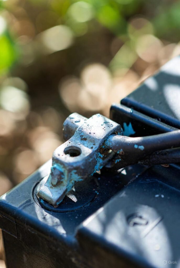 Corroded terminals indicating failing car battery