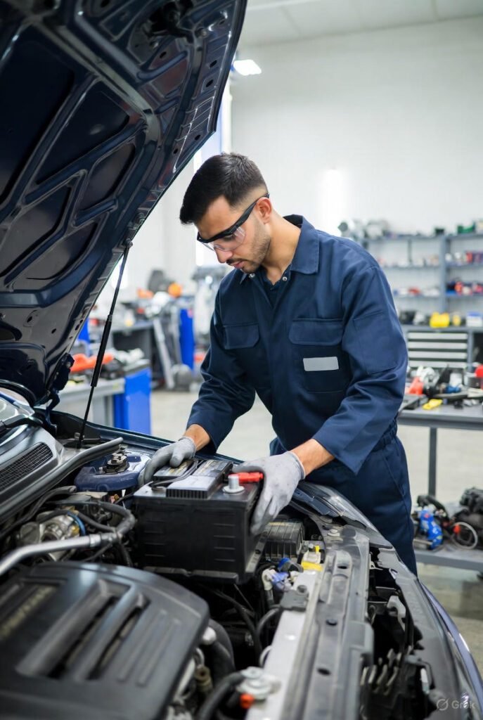 Professional car battery fitting service in Dubai