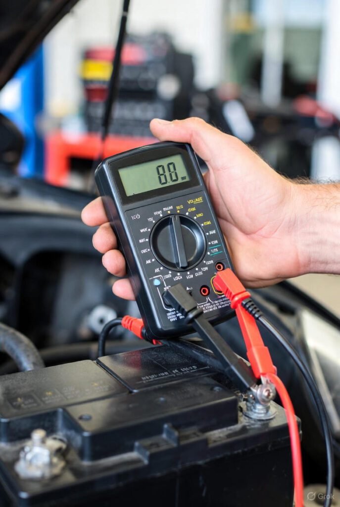 battery voltage test showing car battery not charging properly