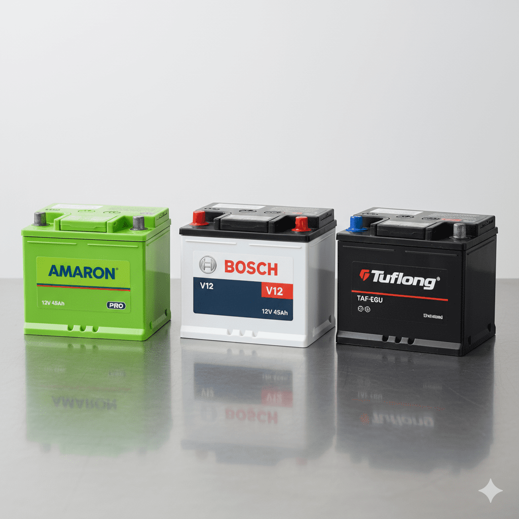 Amaron vs Bosch vs Tuflong 12V 45Ah battery comparison