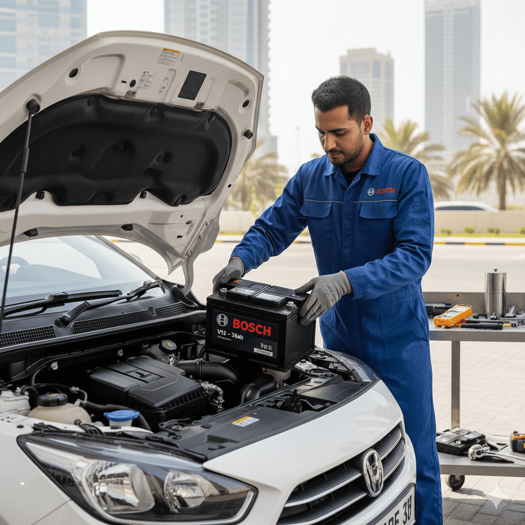 Technician installing Bosch V12 – 35Ah / 36Ah battery