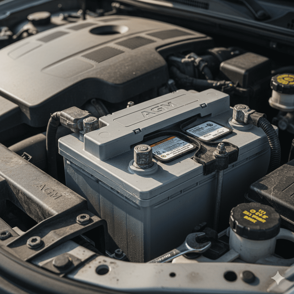 Close-up of AGM car battery