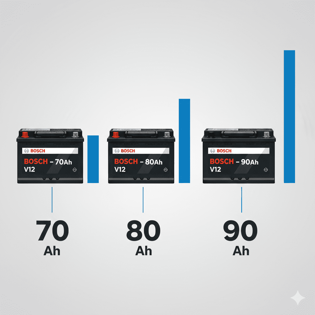 Bosch V12 90Ah compared with other car battery capacities