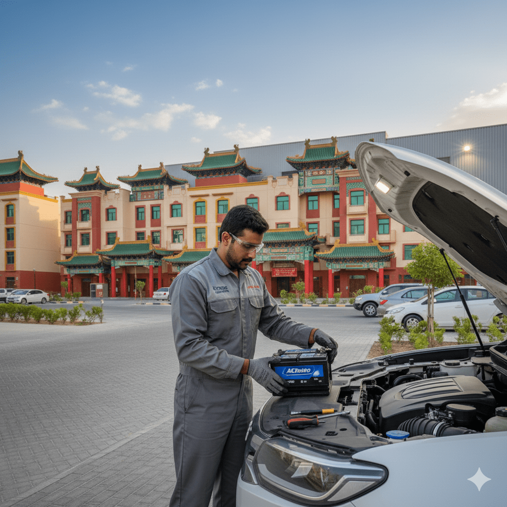 Car Battery Replacement in International City Dubai on-site service.