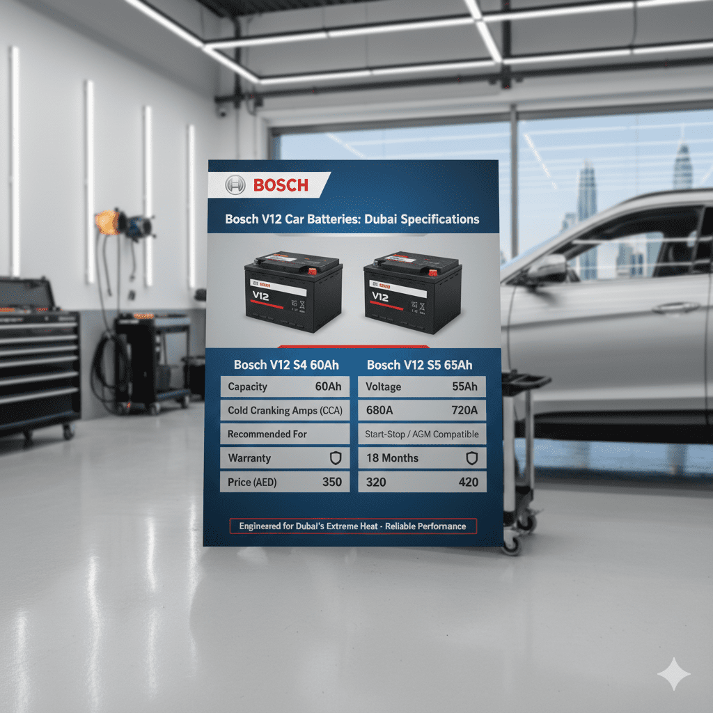 Bosch V12 60Ah 65Ah battery specifications Dubai