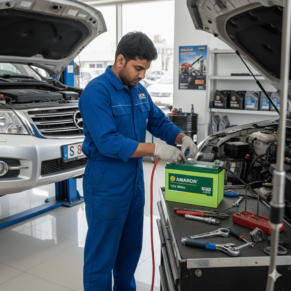 Amaron Battery 12V 90Ah installation Dubai