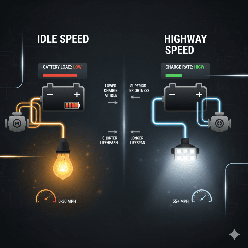 Alternator output in heavy traffic

