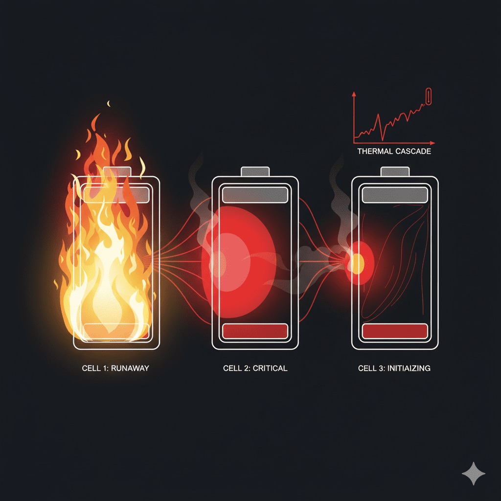 Battery thermal runaway causing chain reaction fire
