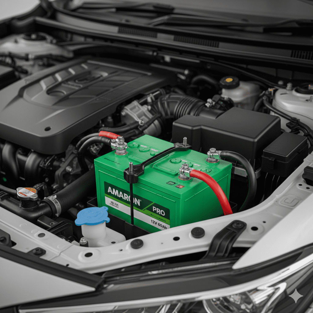Amaron Battery Installation Amaron Battery 12V 60Ah installed in car engine