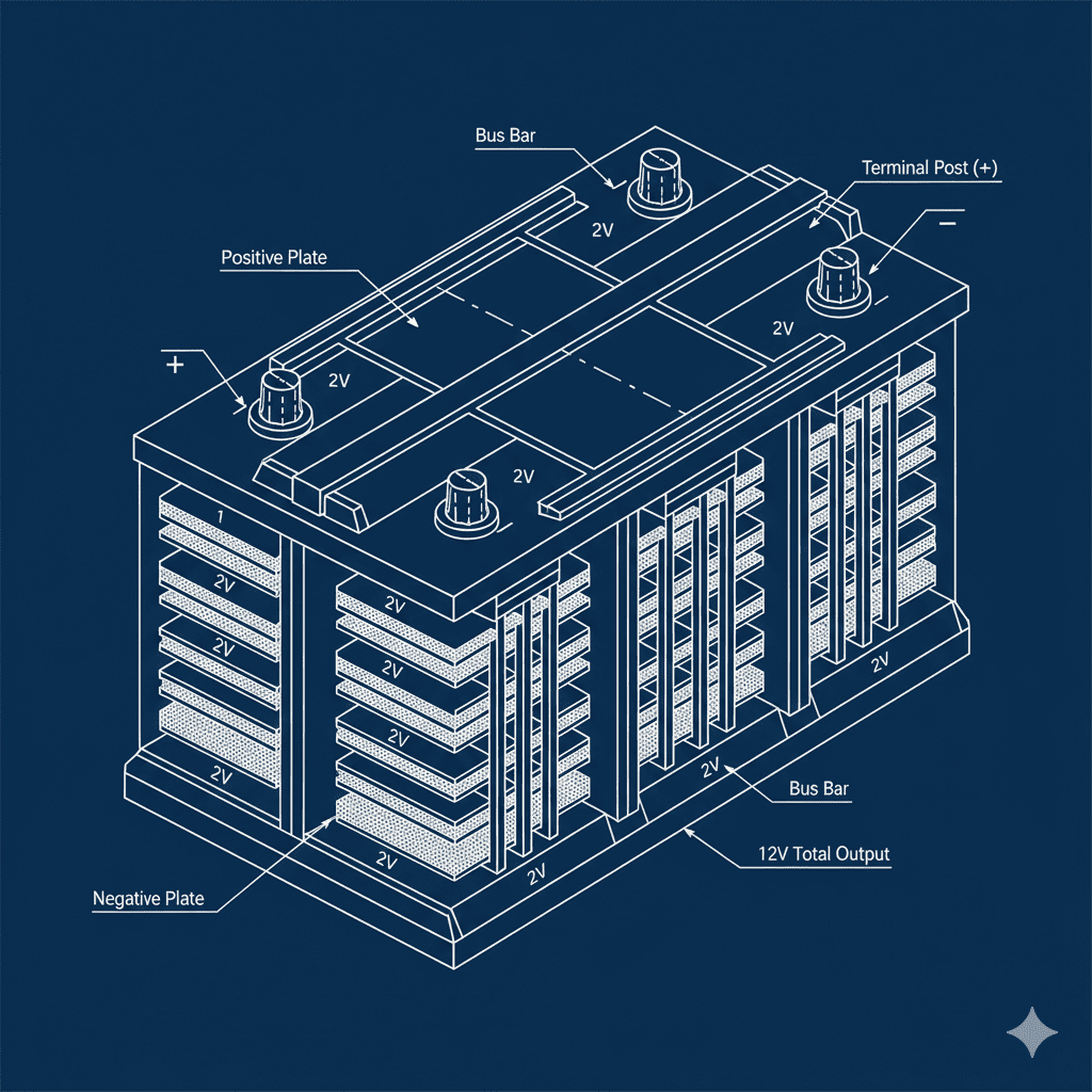 Battery cell layout inside 12V car battery