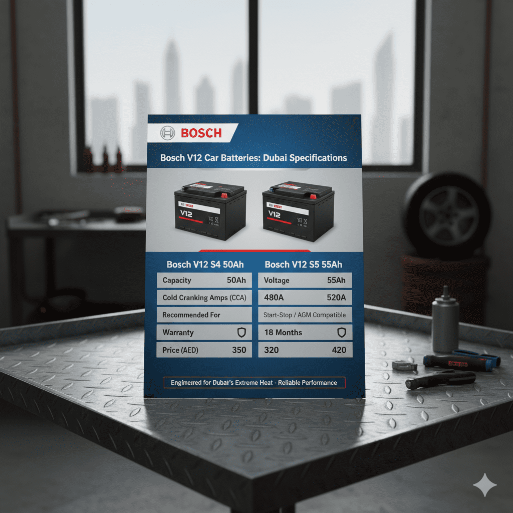 Bosch V12 50Ah 55Ah battery specifications Dubai