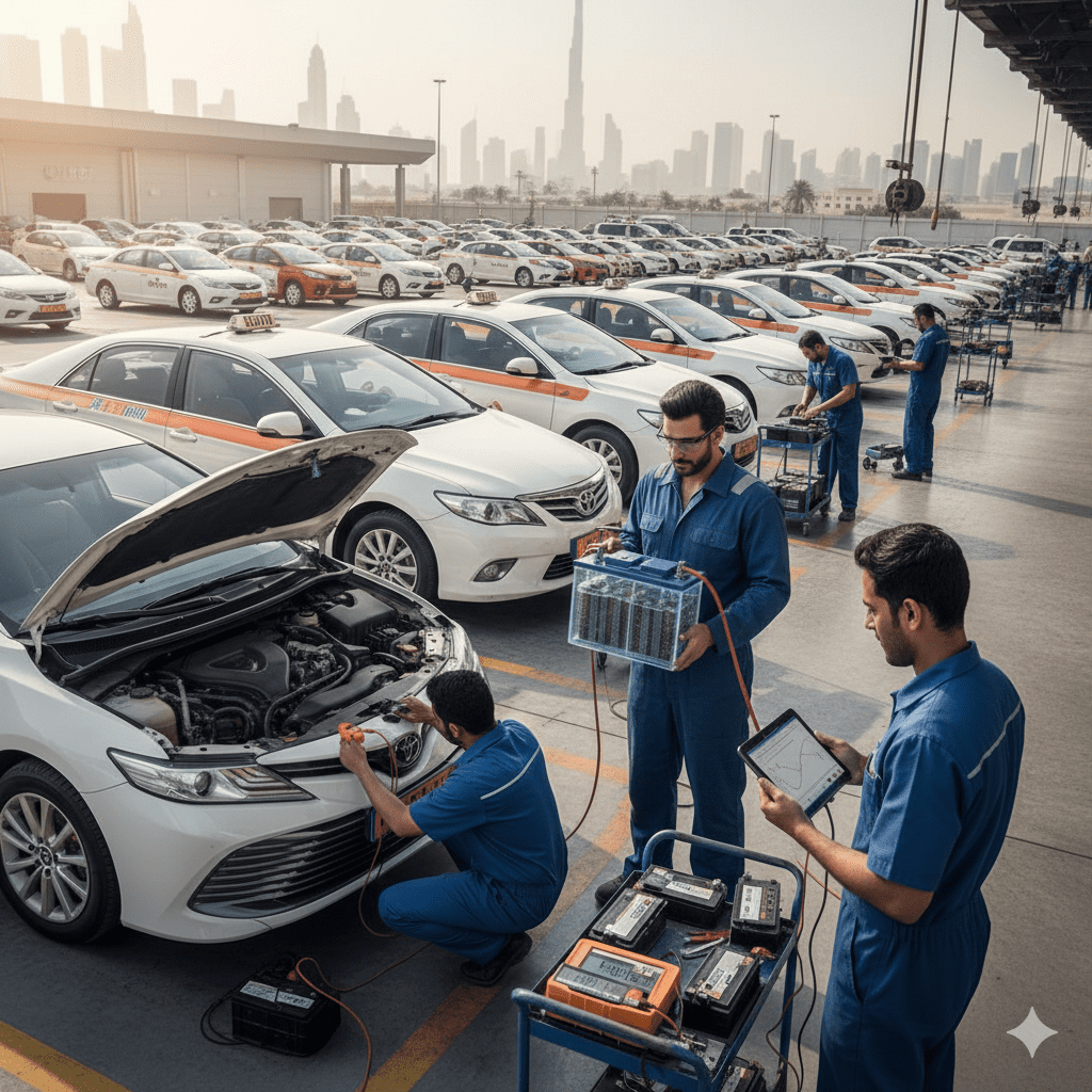 Maintaining durable lead plates for Dubai fleet batteries.