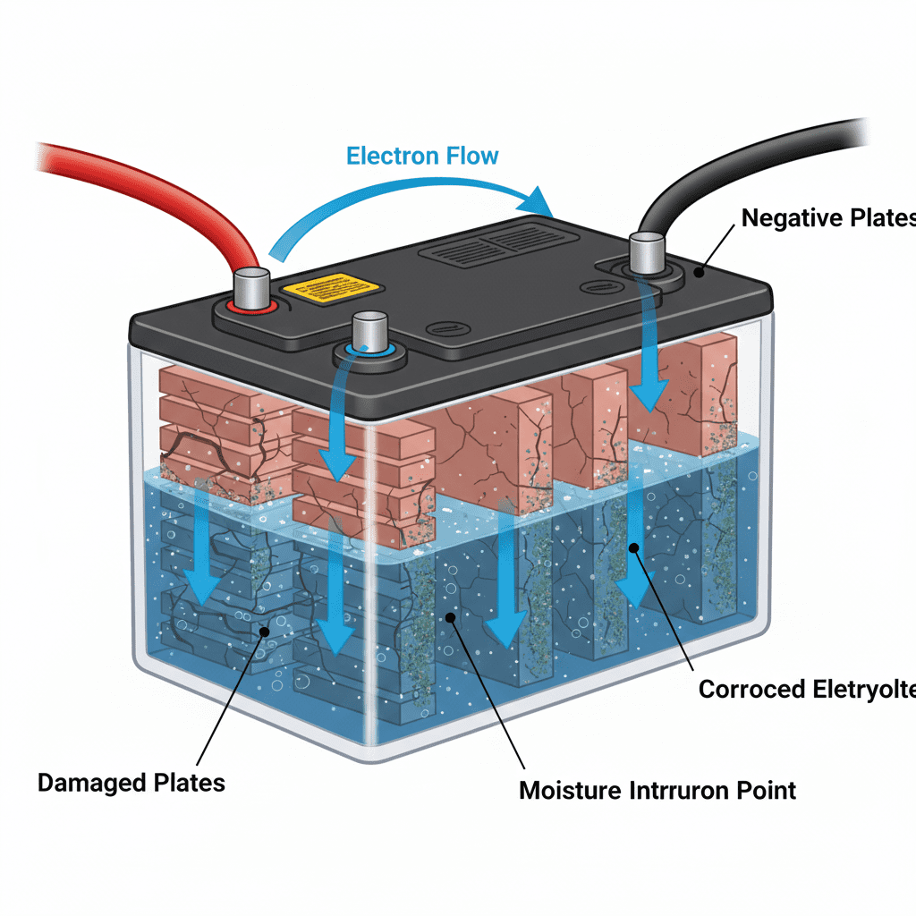 Internal battery damage from moisture