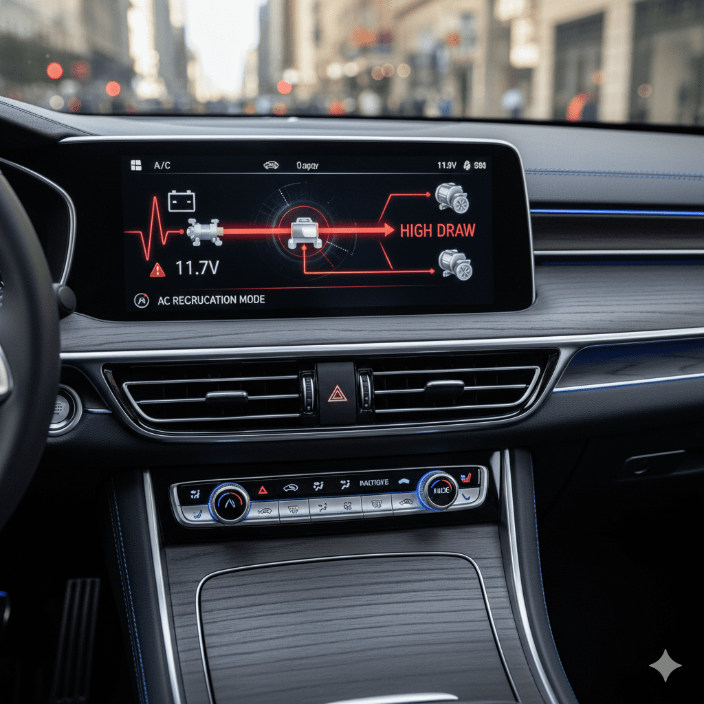 Car AC recirculation mode and electrical load illustration

