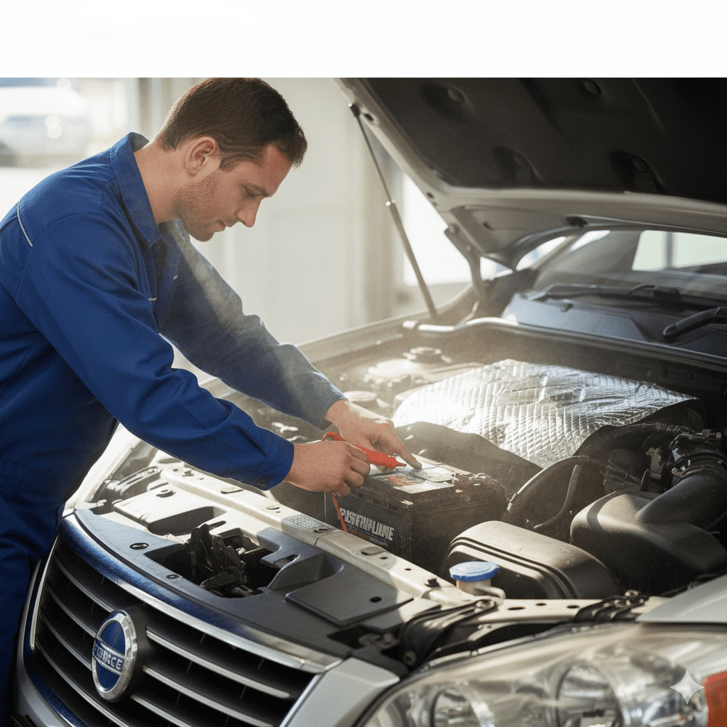 Car battery inspection in hot conditions