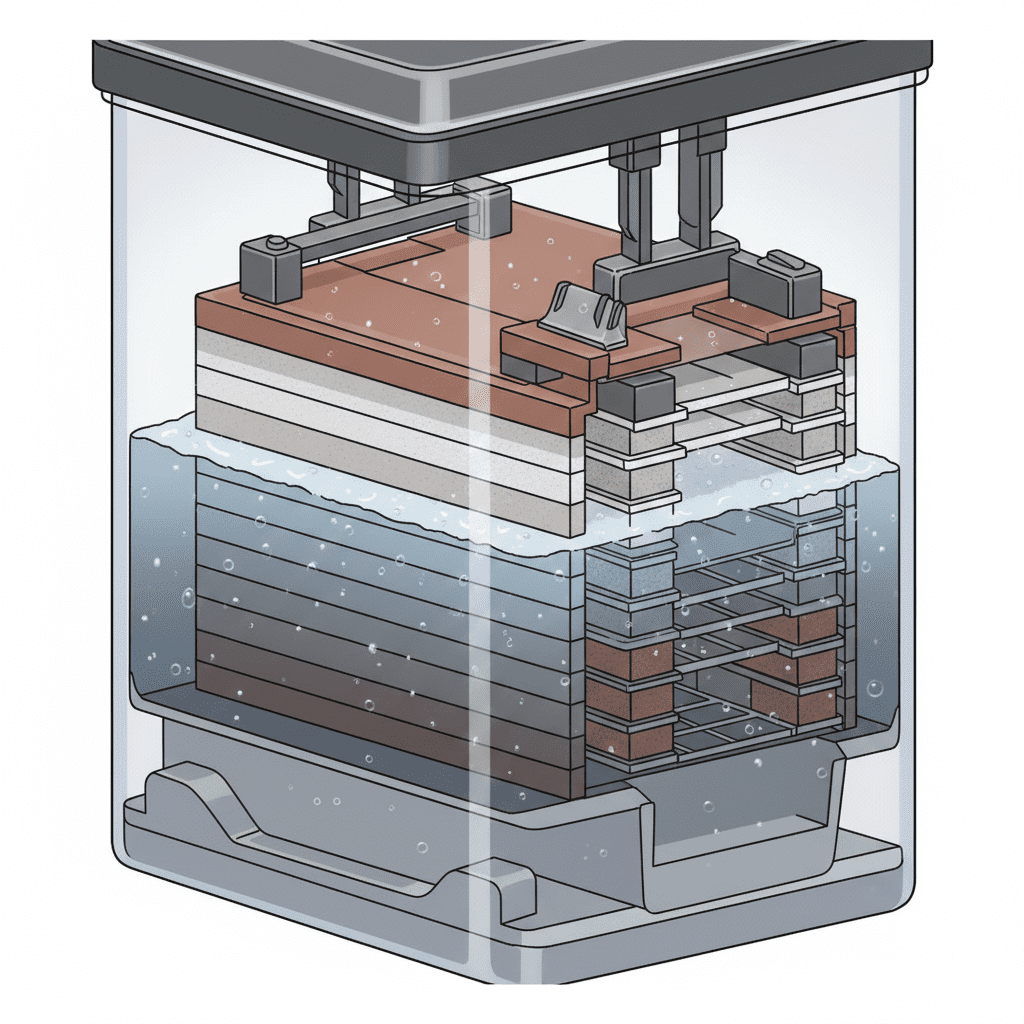 Lead plates and separators inside car battery