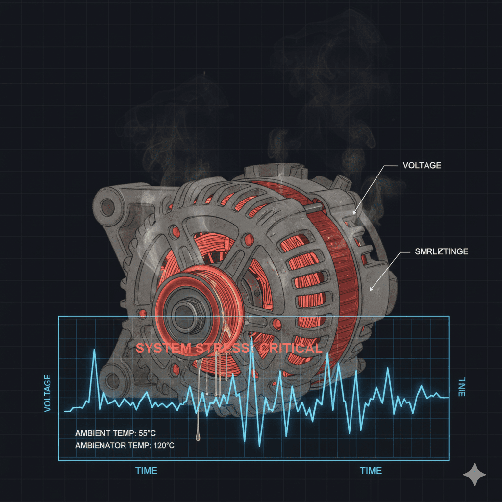 “Extreme heat softens alternator bearings and accelerates wear.” “Heat damages alternator bearings and pulleys in UAE.”