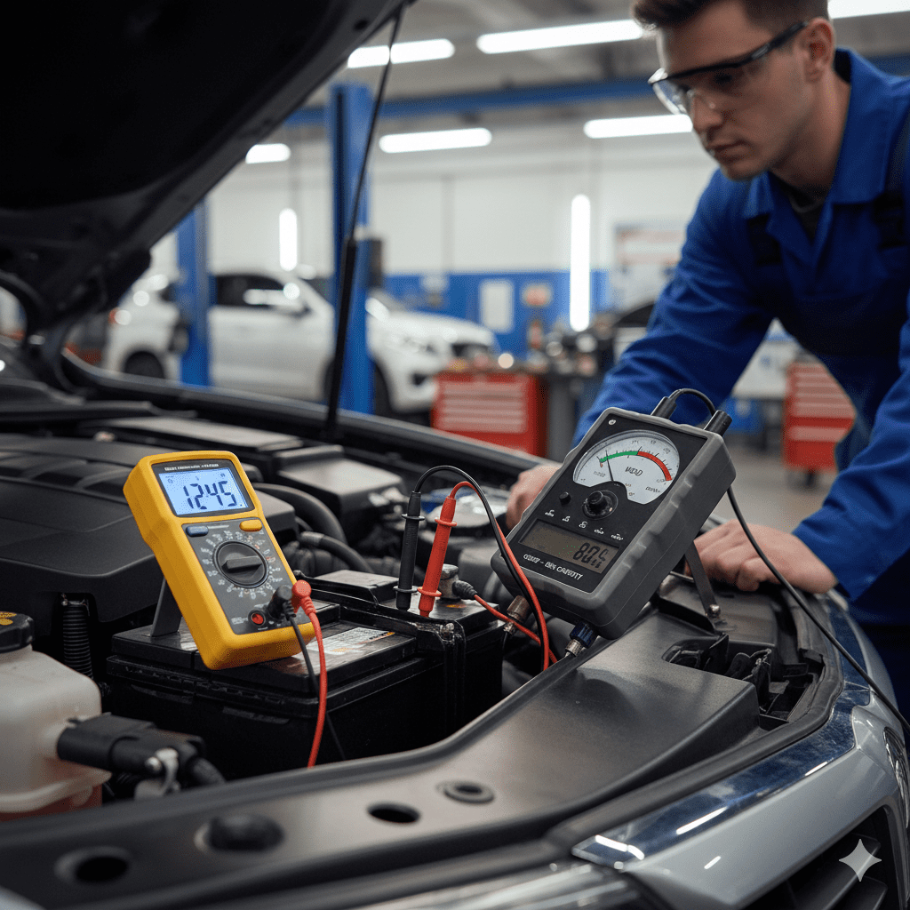 Voltage testing of Amaron Battery 12V 45Ah in Dubai