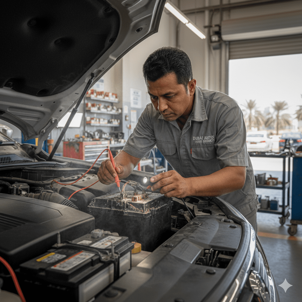 Checking battery electrolyte levels in UAE