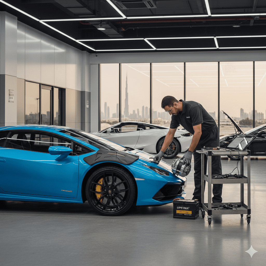 Alternator and battery replacement service in Dubai workshop