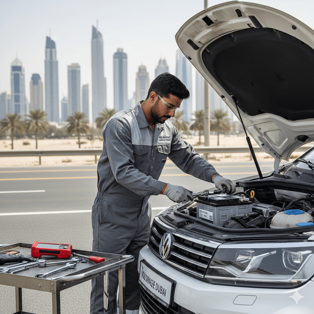 Volkswagen car battery replacement service in Dubai