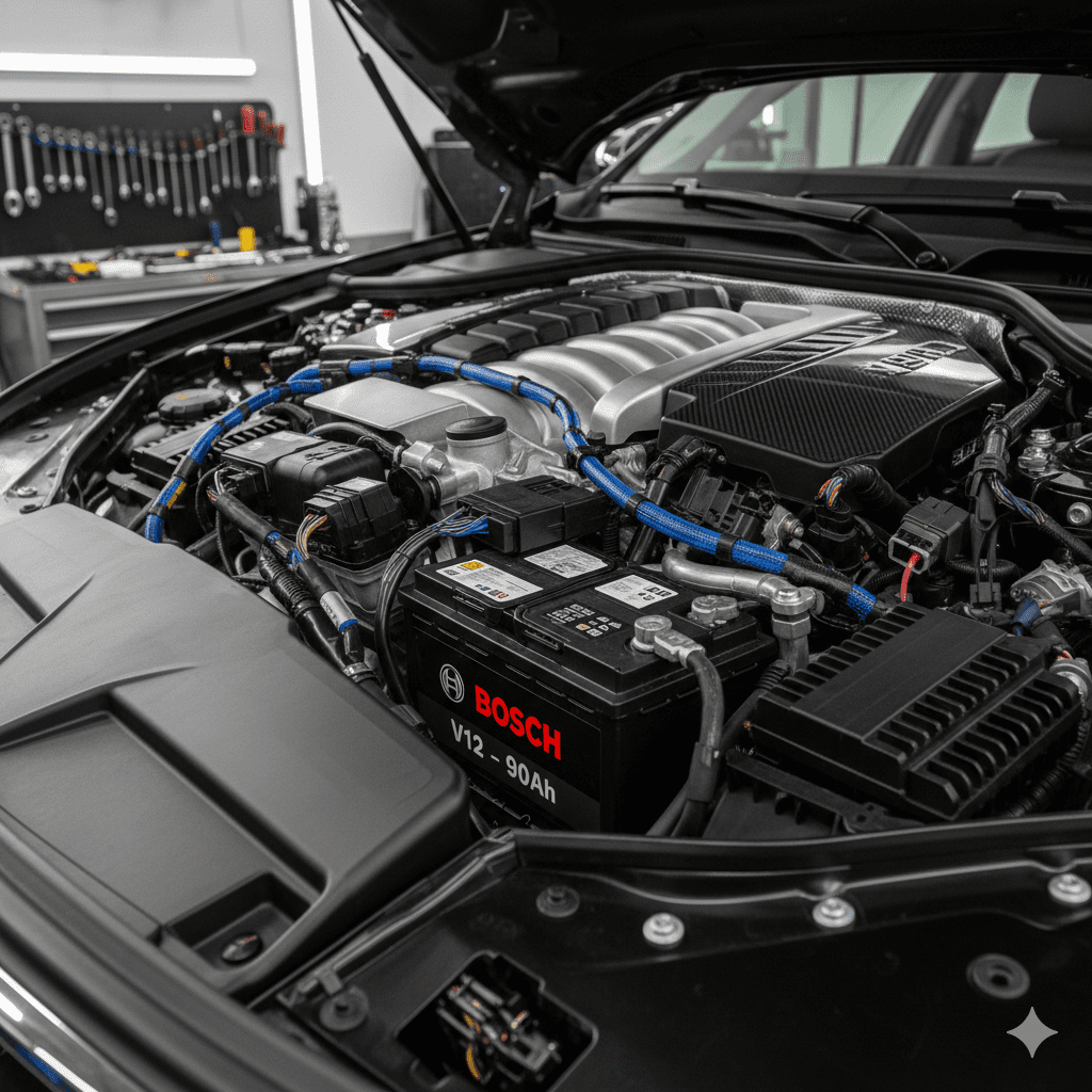 Bosch V12 90Ah battery powering modern vehicle electronics