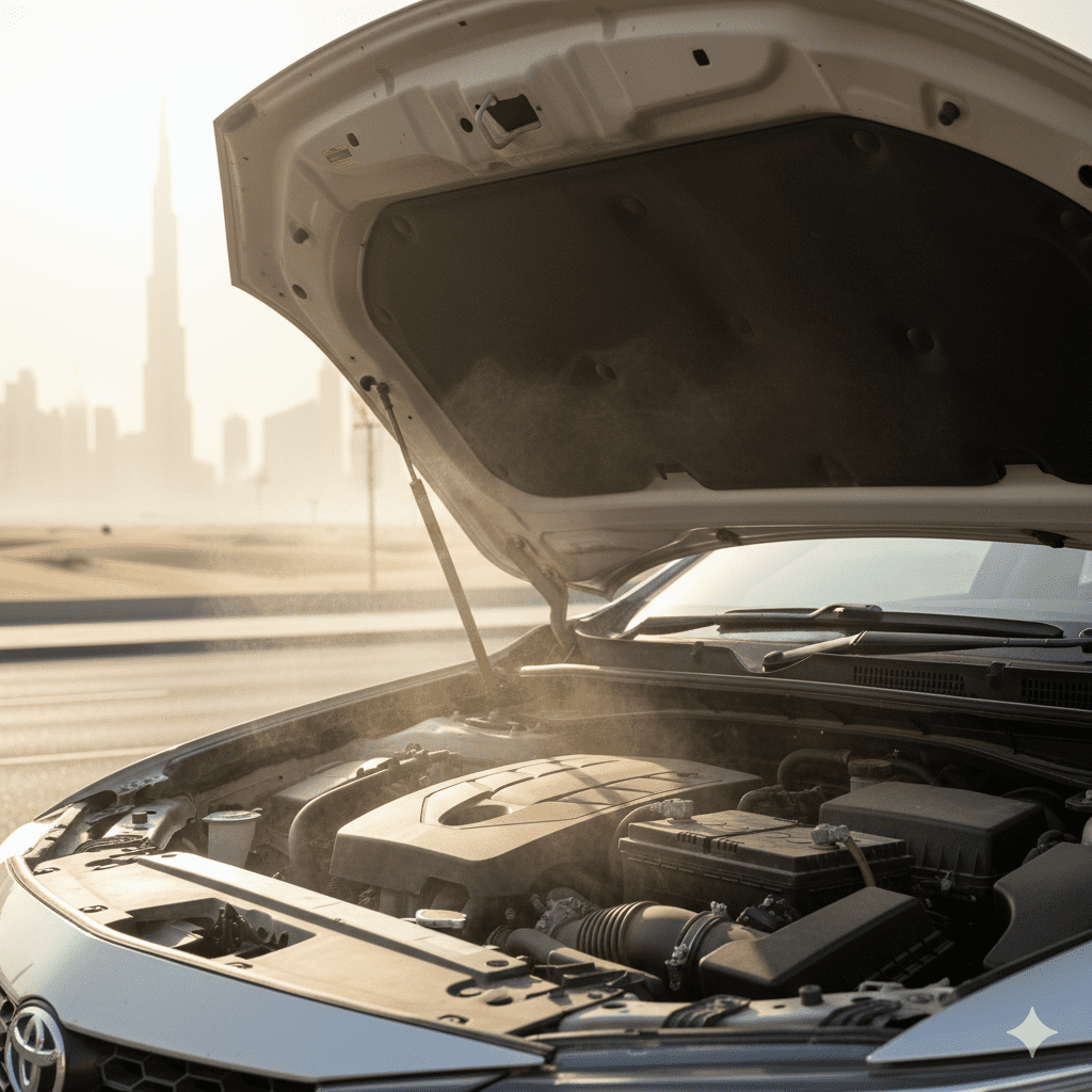 Charging car battery under direct Dubai sun