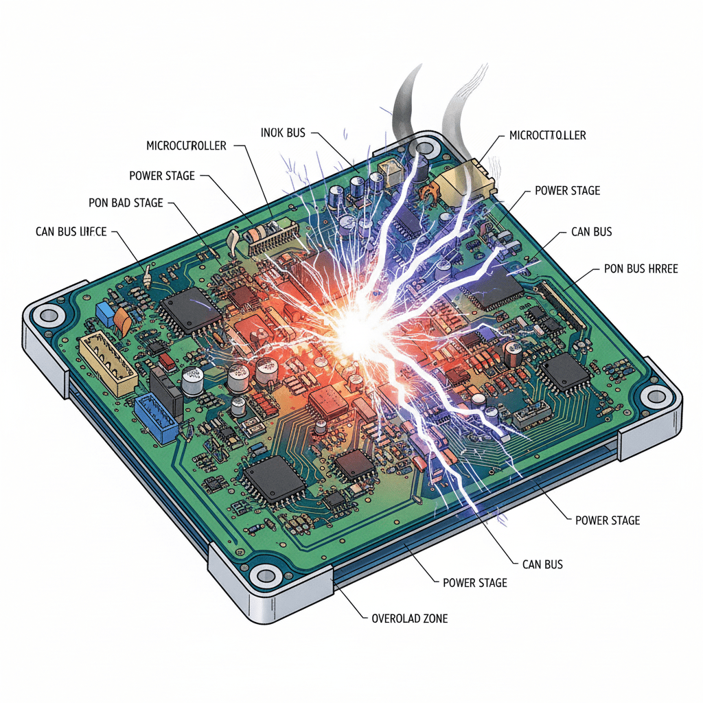 Vehicle ECU damaged by high-voltage spike
