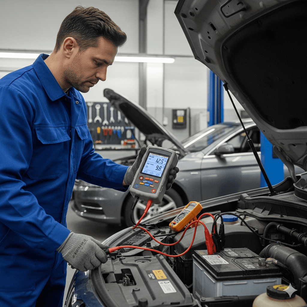 Battery load test showing voltage drop.
