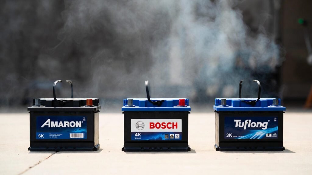 Comparison of Amaron Bosch and Tuflong car battery brands in Dubai