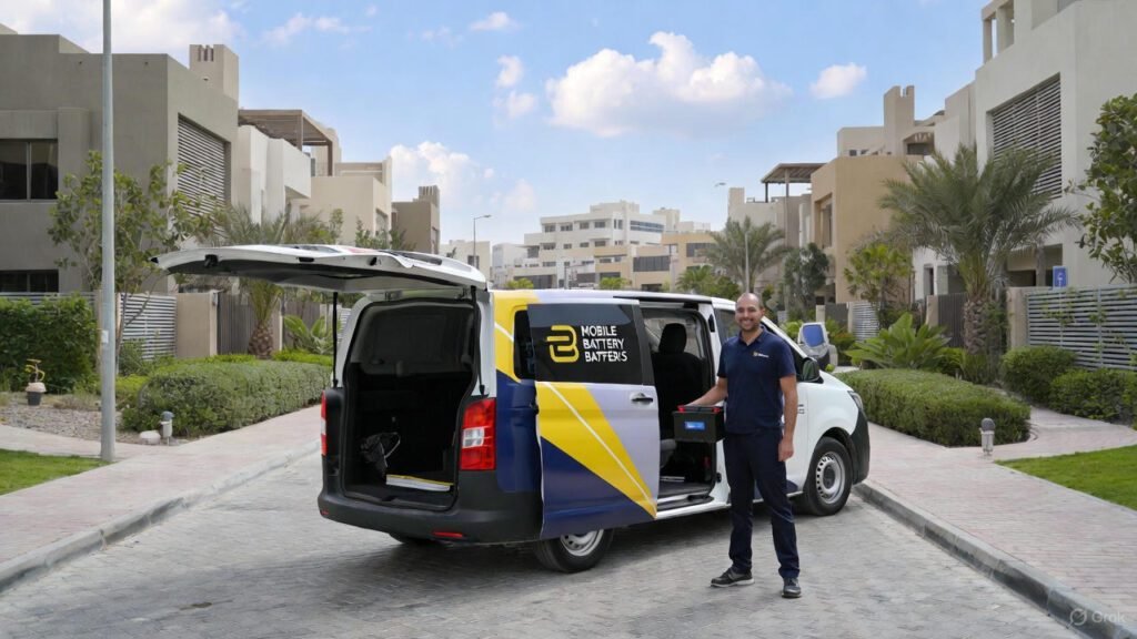 Mobile car battery replacement service arriving in Dubai