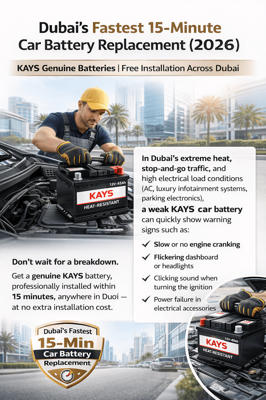 Dubai Fastest 15‑Min & Kays Genuine | Free Installation — | Car Battery Replacement (2026)